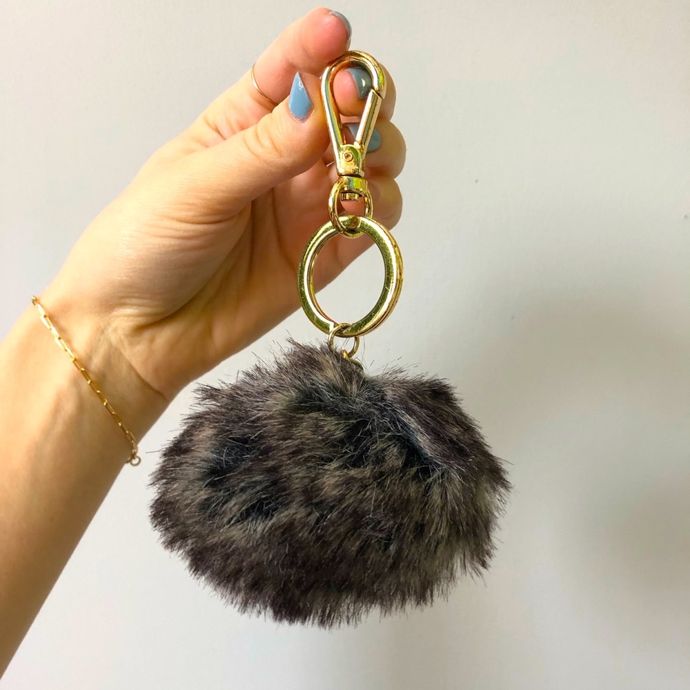 Indigo pompon keychain faux fur add on